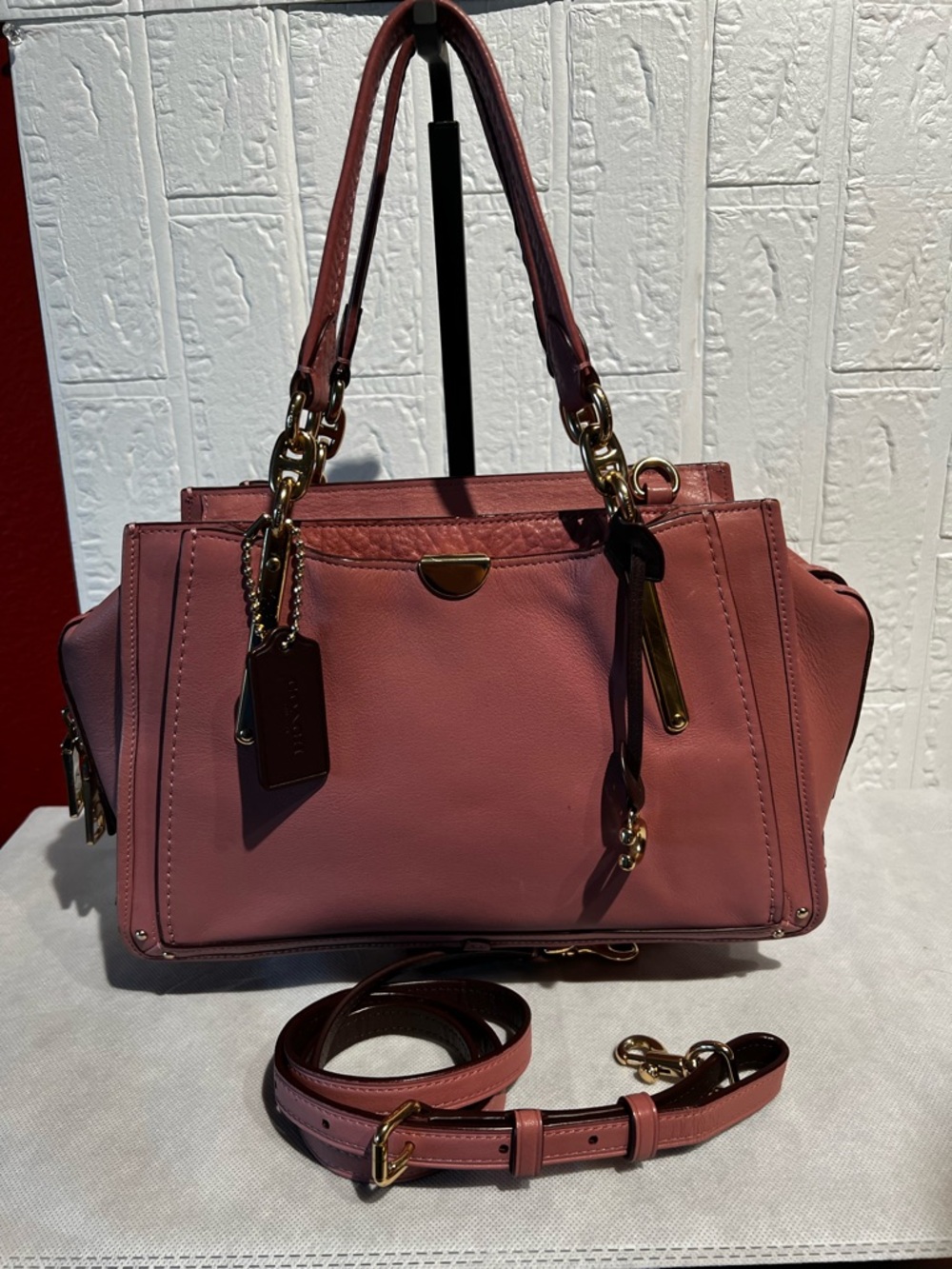 Coach Pink Leather Dreamer Satchel with Gold Hardware